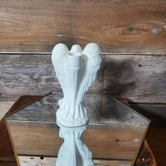 Hermitage Pottery Jade Angel Taper Candle Holder - Playing Accordion - Picture 5 of 7